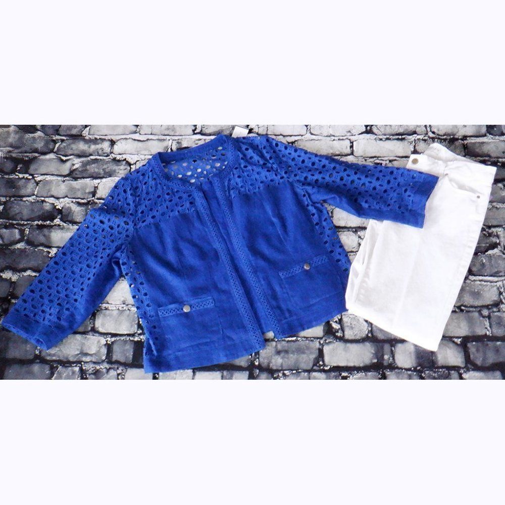 Vivid Blue 3/4 sleeve cutout jacket